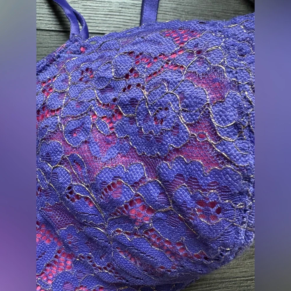b.tempt'd Womens Purple Floral Lace Balconette Bra Underwire Size 36D